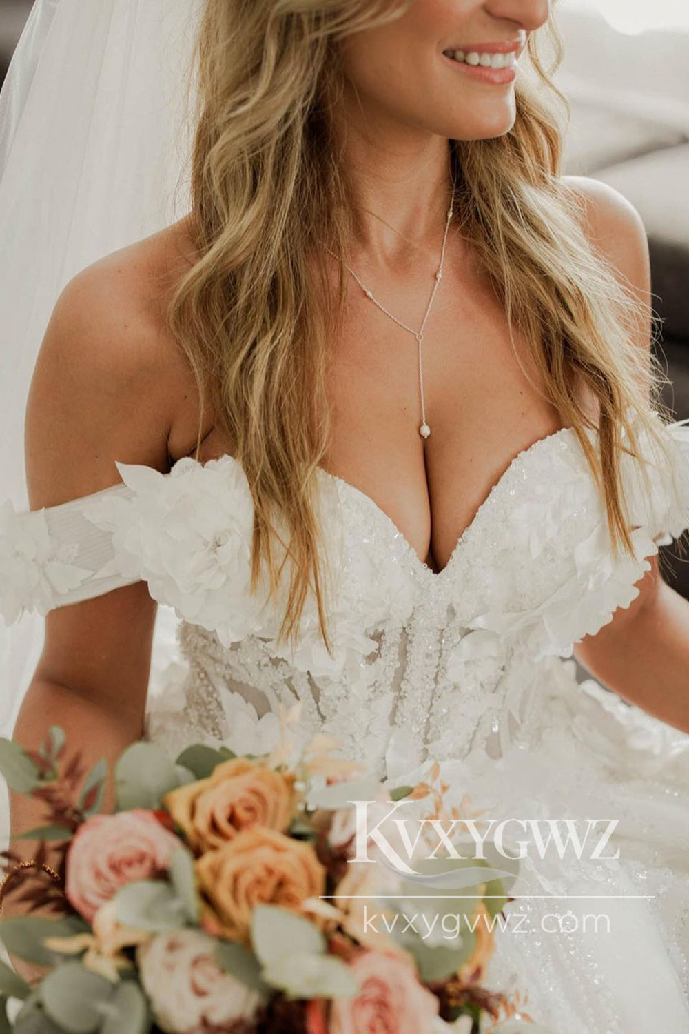 Ball Gown Off the Shoulder Lace Tulle Slit Wedding Dresses Gown with Appliques HS1013