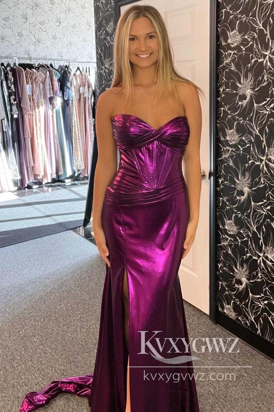 Stunning Mermaid Evening Gown Purple Sweetheart Slit Long Formal Prom Dress LF1039
