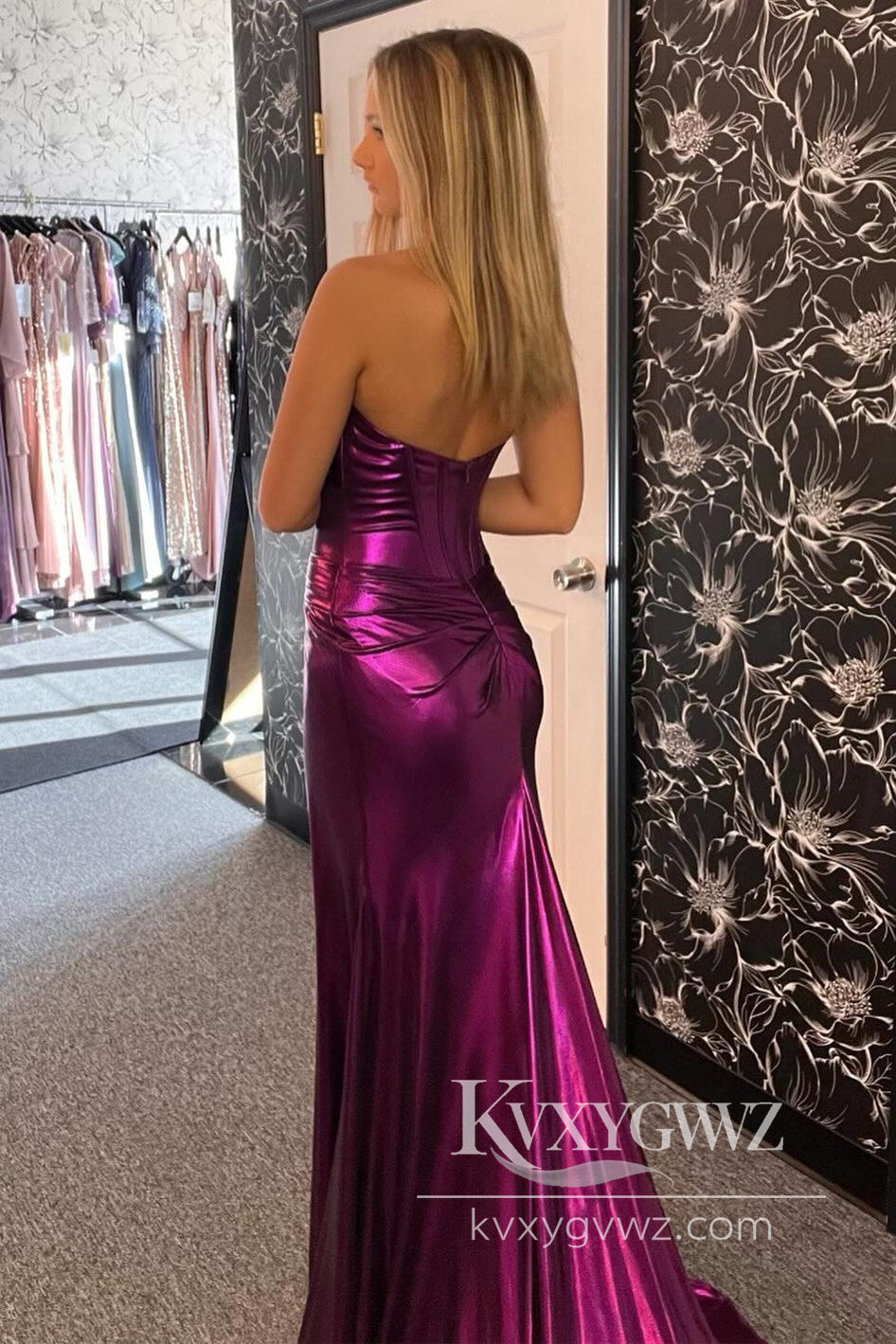 Stunning Mermaid Evening Gown Purple Sweetheart Slit Long Formal Prom Dress LF1039