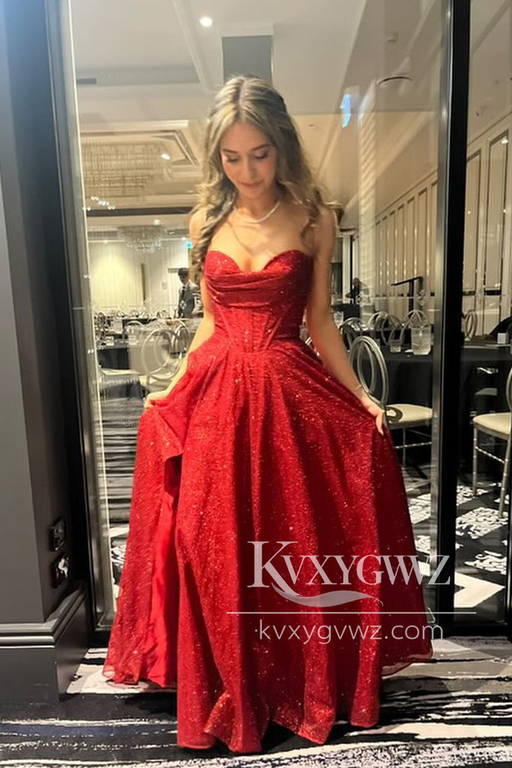 Stunning A Line Sweetheart Evening Gown Conspicuous Satin Long Prom Dress with Slit LF1068