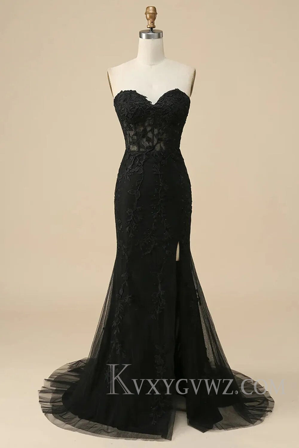 Pink Corset Sweetheart Long Lace Prom Dress with Slit LF107