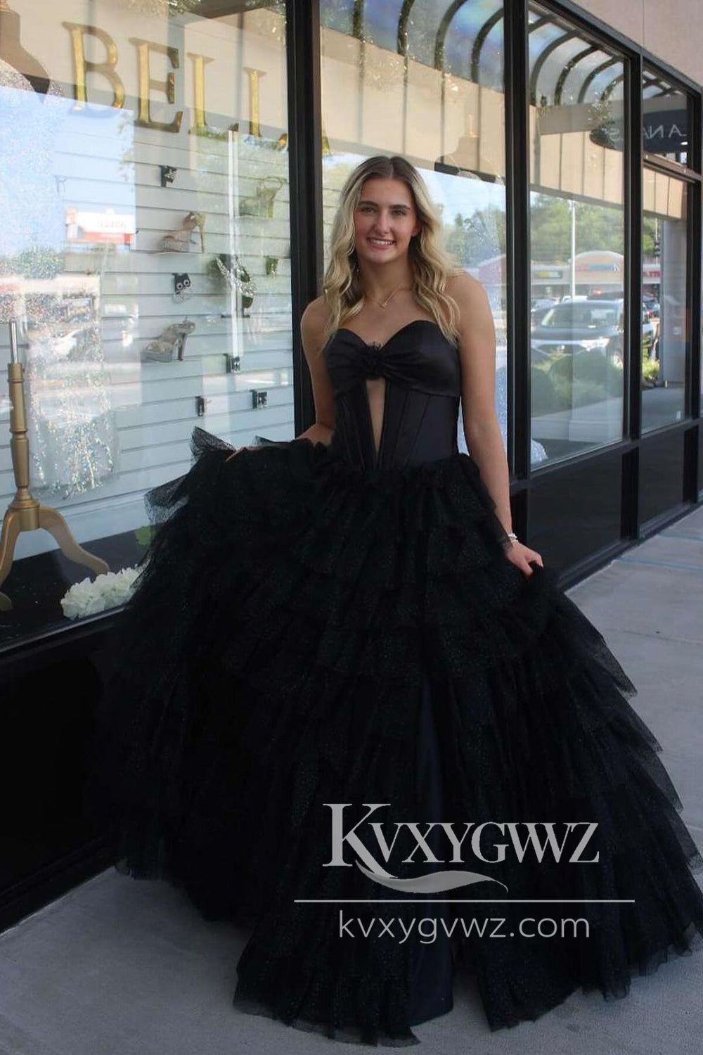 Ball Gown Sweetheart Evening Gown Hot Pink Tiered Tulle Long Prom Dress LF1081