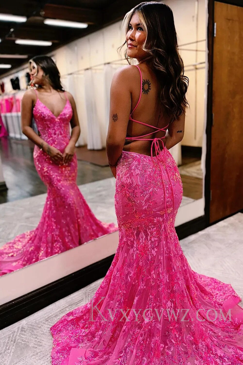 Sparkly Blue Mermaid Sequins Long Backless Prom Dress LF109