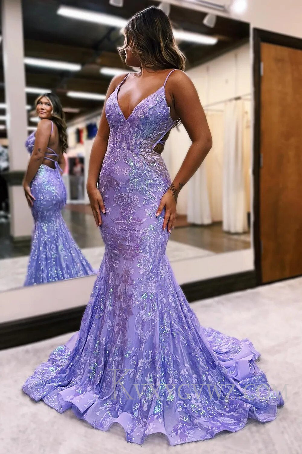 Sparkly Blue Mermaid Sequins Long Backless Prom Dress LF109