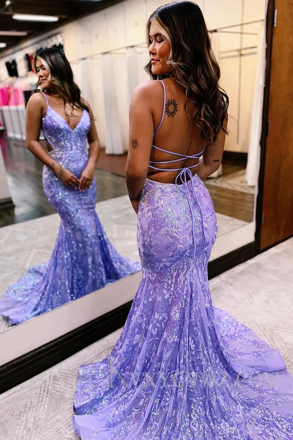 Sparkly Blue Mermaid Sequins Long Backless Prom Dress LF109