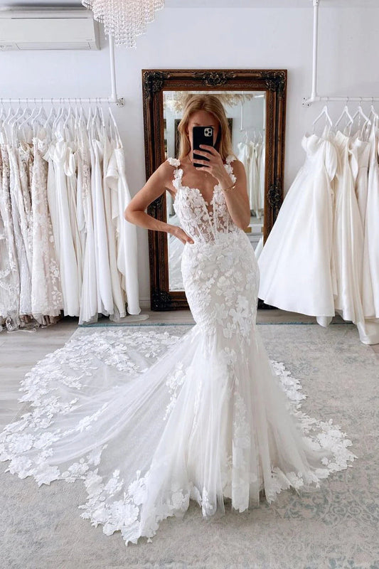 Fairy Mermaid Sweetheart Lace Wedding Dresses/Gowns with Appliques HS23061002