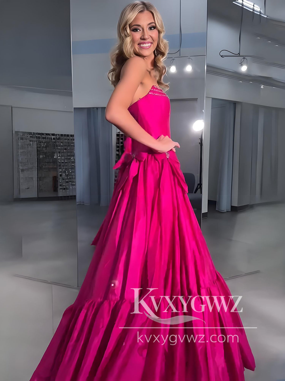 Sweet Ball Gown Scoop Neck Evening Gown Taffeta Pink Long Prom Dress LF1106