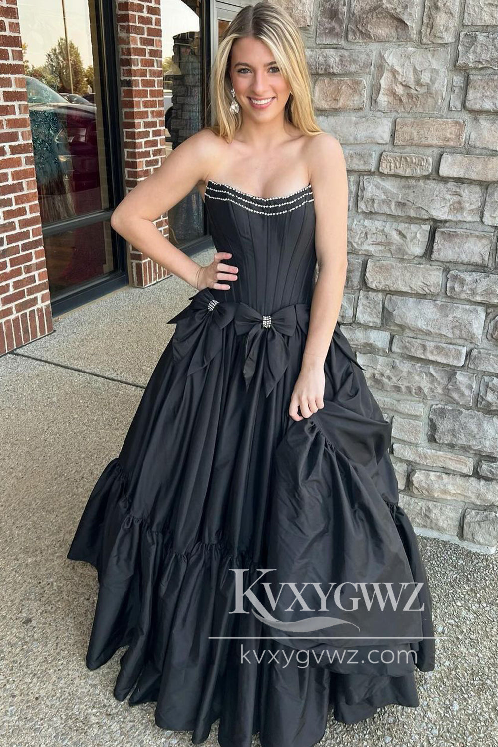 Sweet Ball Gown Scoop Neck Evening Gown Taffeta Pink Long Prom Dress LF1106