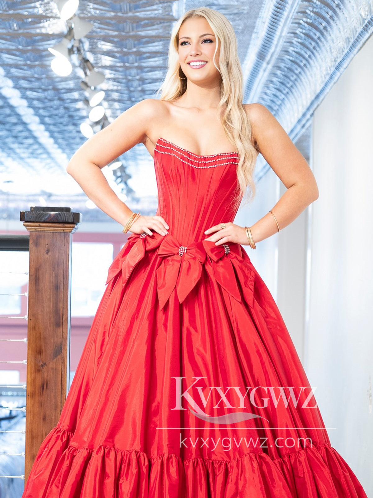 Sweet Ball Gown Scoop Neck Evening Gown Taffeta Pink Long Prom Dress LF1106