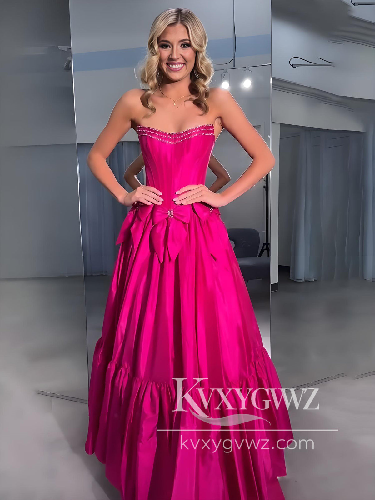 Sweet Ball Gown Scoop Neck Evening Gown Taffeta Pink Long Prom Dress LF1106