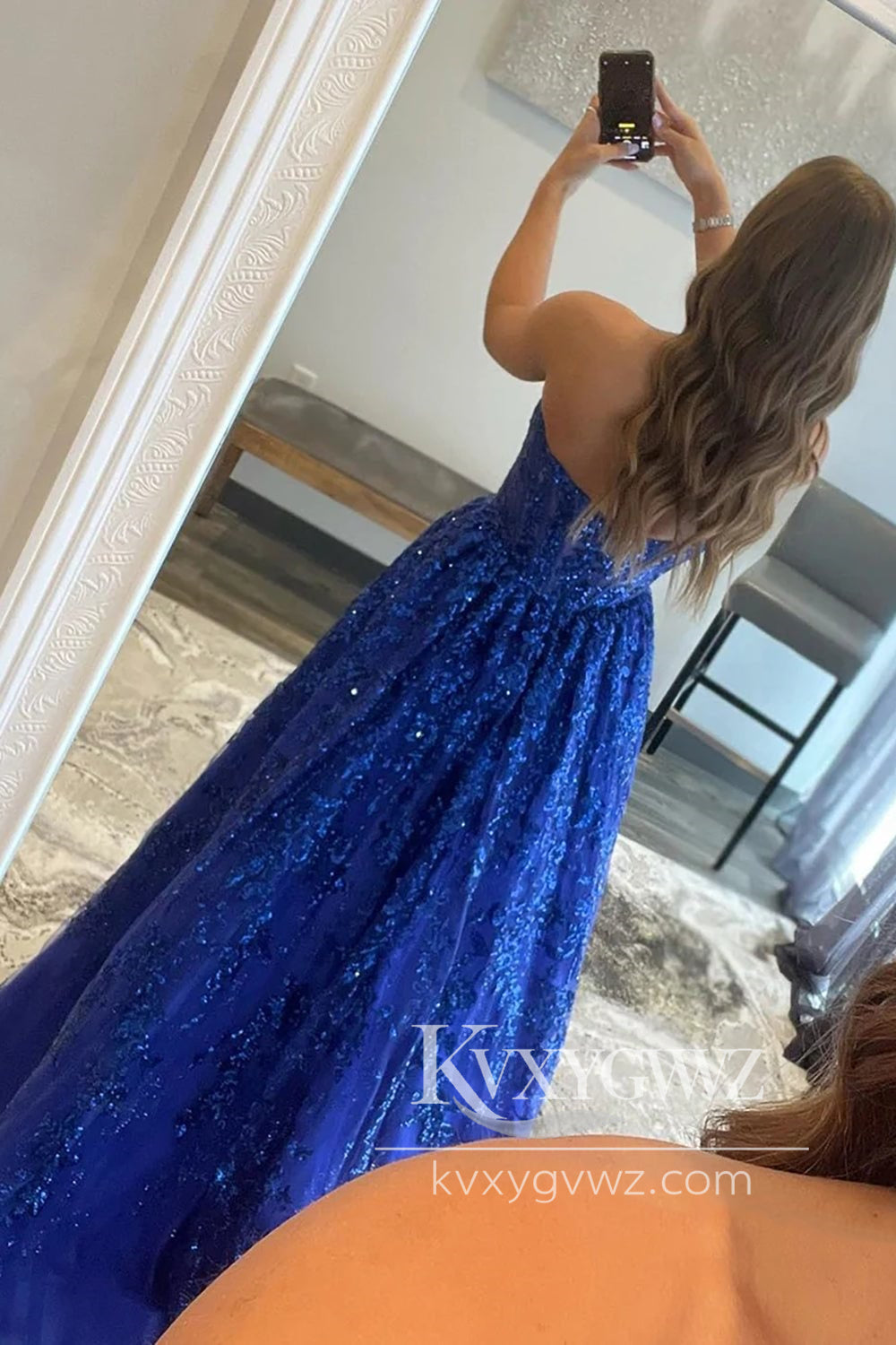 Red A-Line Evening Gown Strapless Sequin Lace Prom Dress LF1131