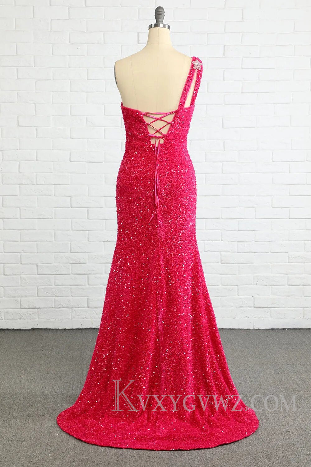 Sparkly One Shoulder Mermaid Black Stars Sequins Prom Dress LF118