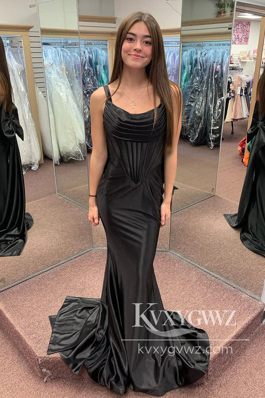 Stunning Mermaid Evening Gown Sweetheart Black Prom Dress with Big Bow LF1198