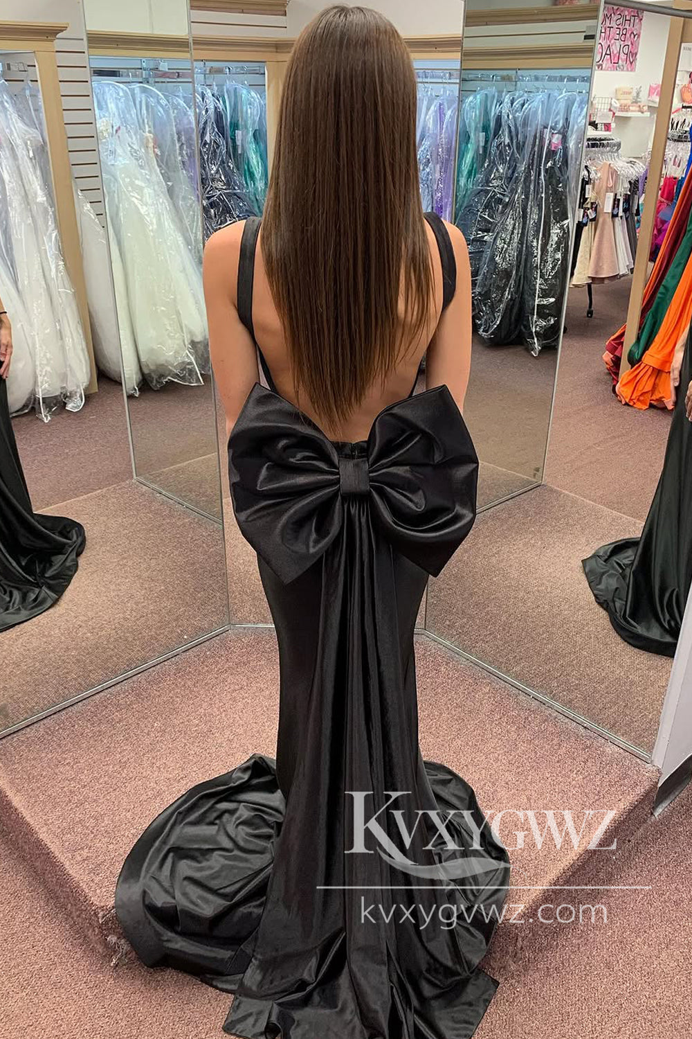 Stunning Mermaid Evening Gown Sweetheart Black Prom Dress with Big Bow LF1198