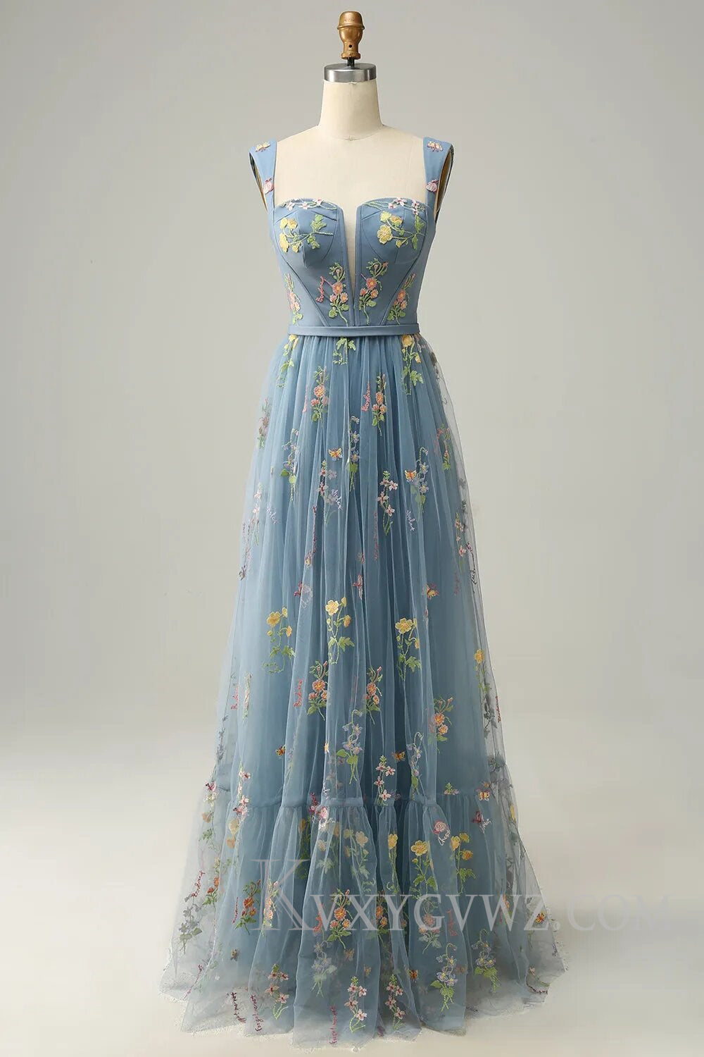 Champagne A-Line Floor Length Embroidery Prom Dress LF120