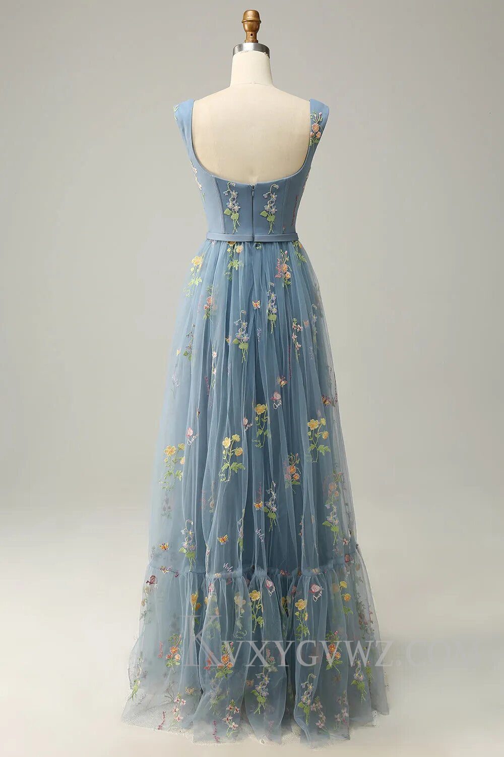 Champagne A-Line Floor Length Embroidery Prom Dress LF120