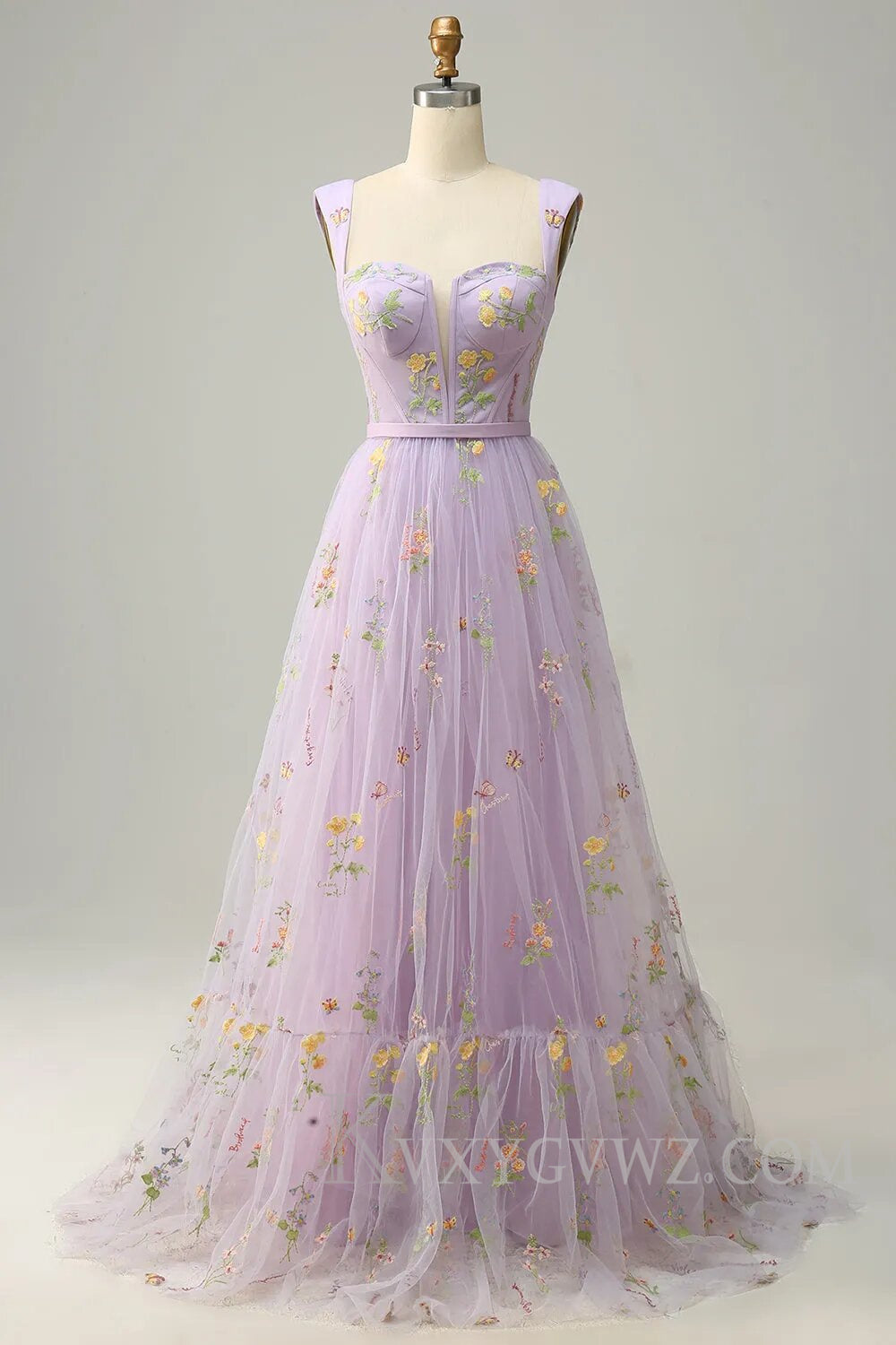 Champagne A-Line Floor Length Embroidery Prom Dress LF120