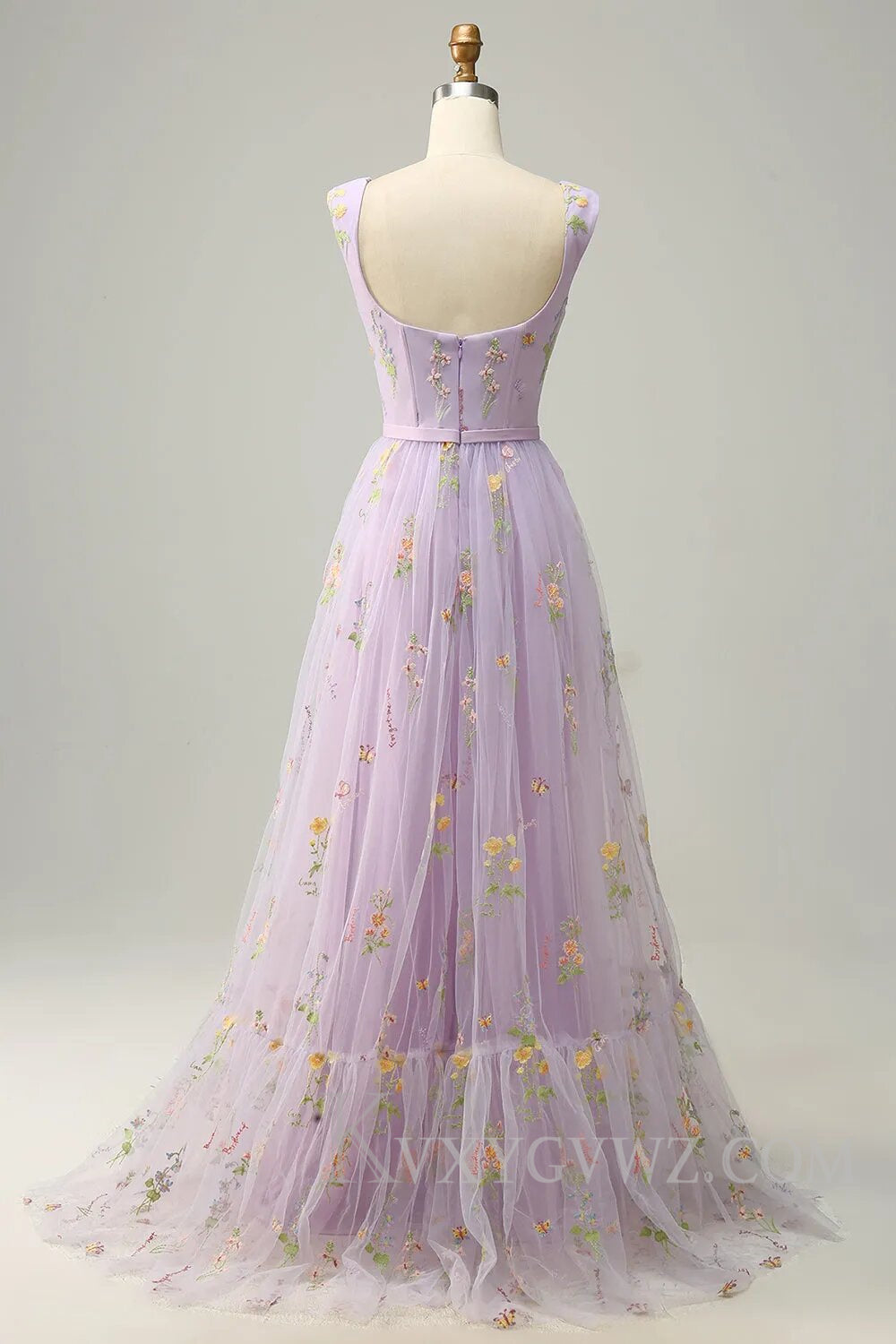 Champagne A-Line Floor Length Embroidery Prom Dress LF120