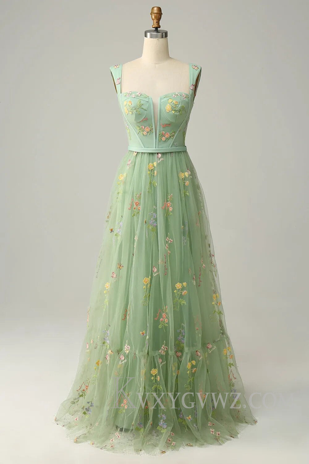 Champagne A-Line Floor Length Embroidery Prom Dress LF120