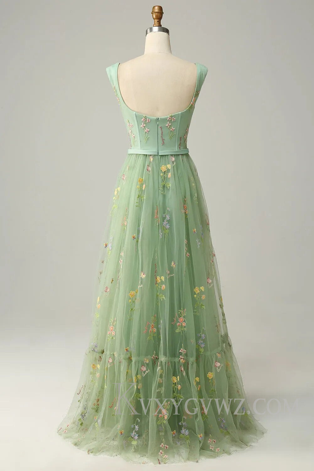 Champagne A-Line Floor Length Embroidery Prom Dress LF120