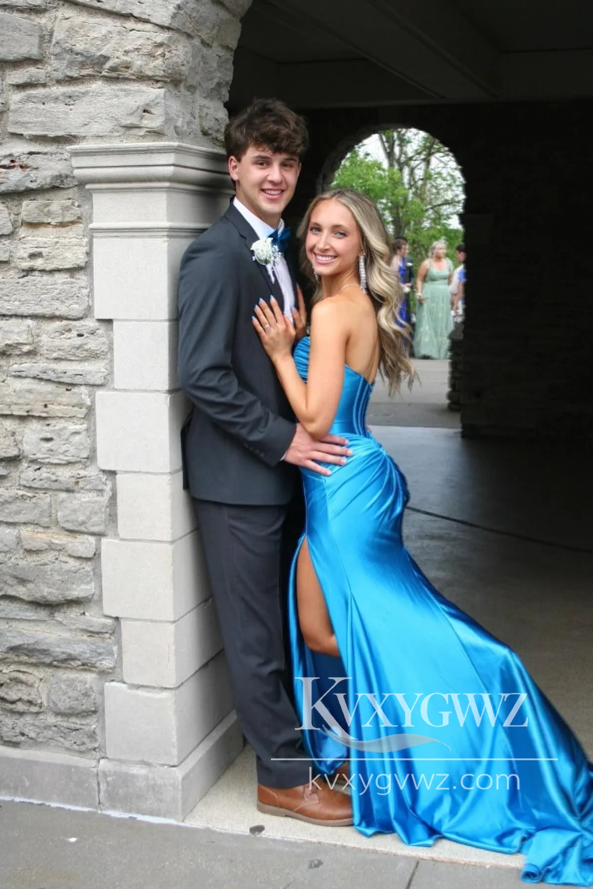 Mermaid Sweetheart Keyhole Evening Gown Blue Slit Prom Dress LF1209