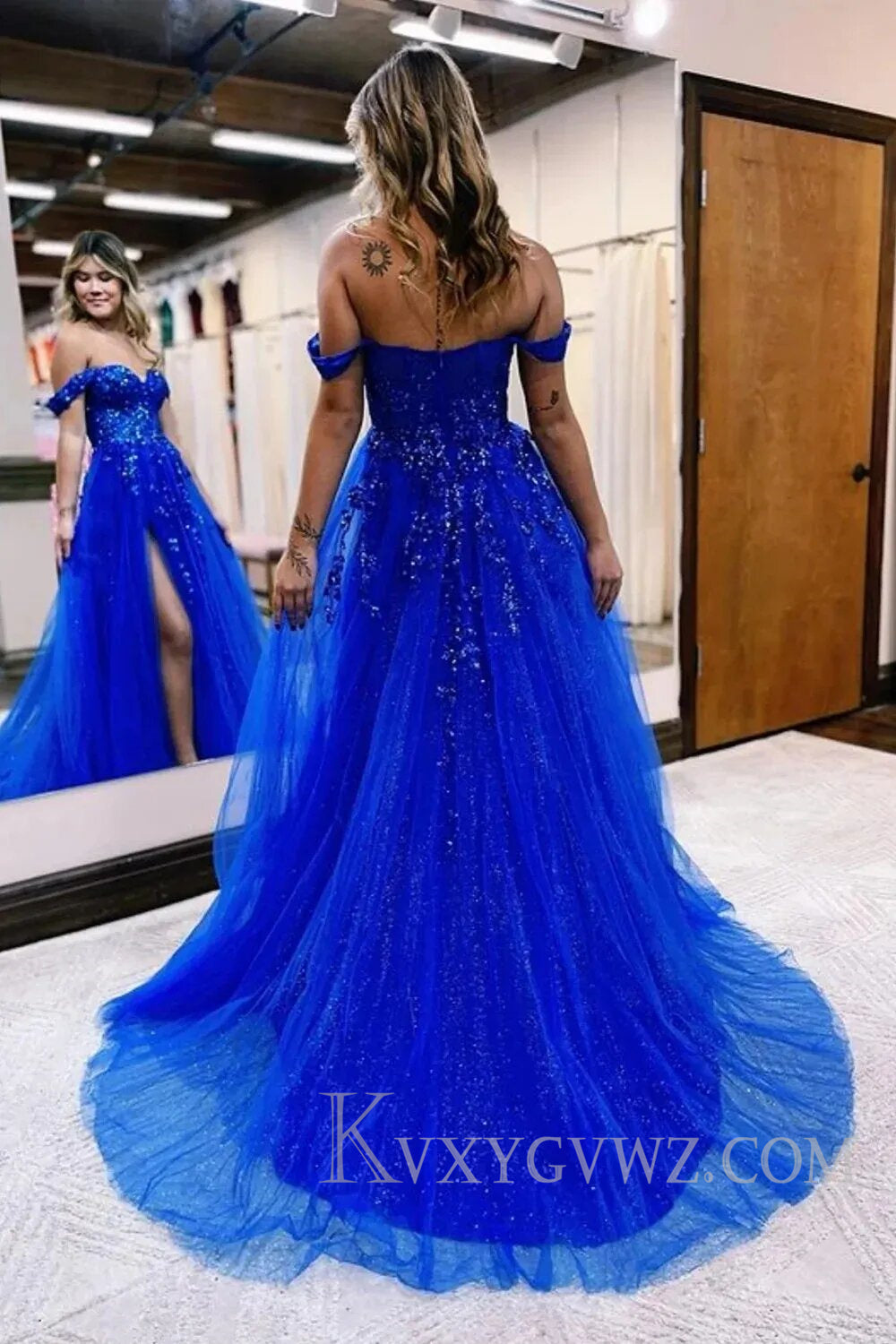 Sparkly Lilac Sequins Corset A-Line Long Prom Dress with Slit LF121