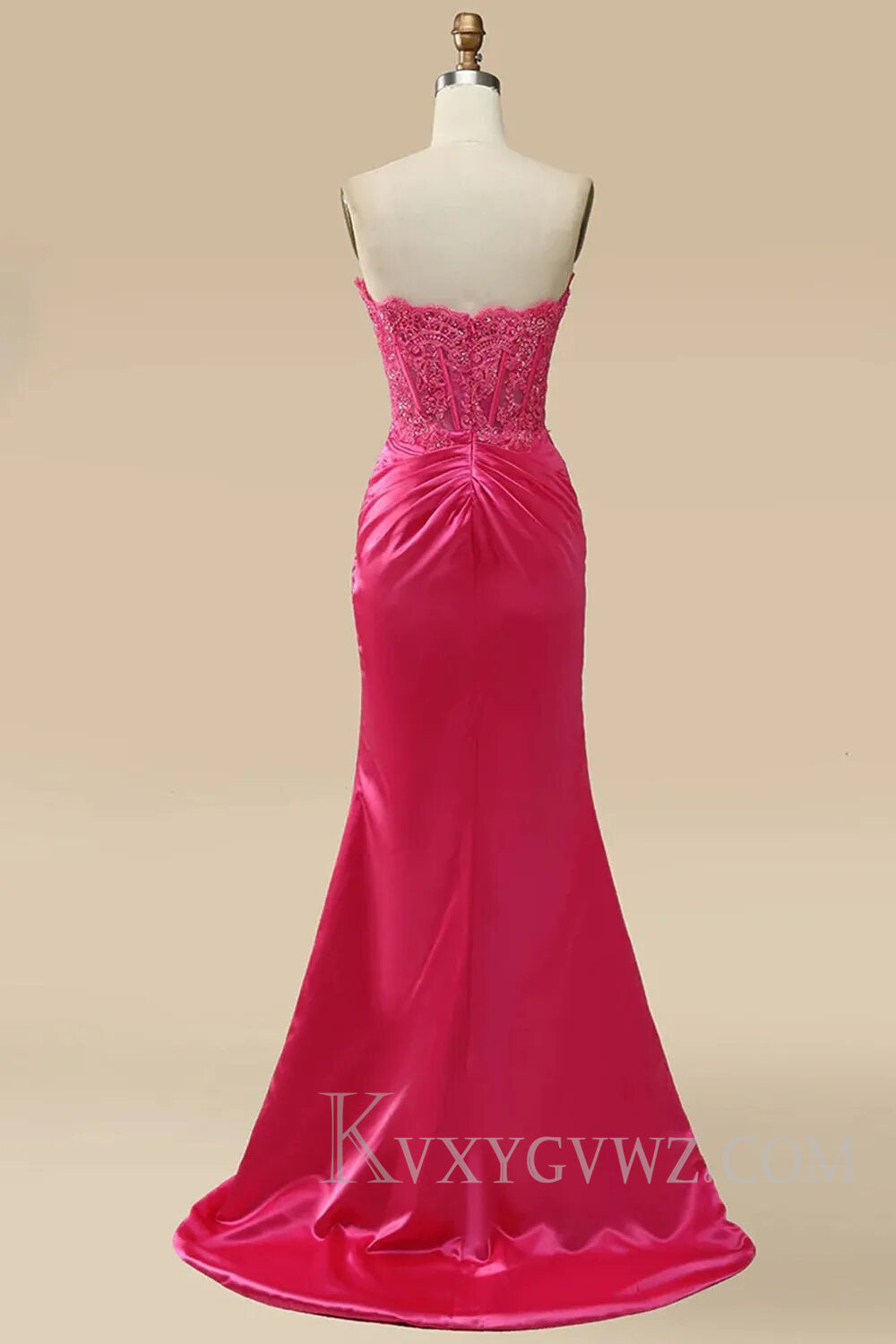 Sparkly Hot Pink Corset Long Sheath Prom Dress with Slit LF124