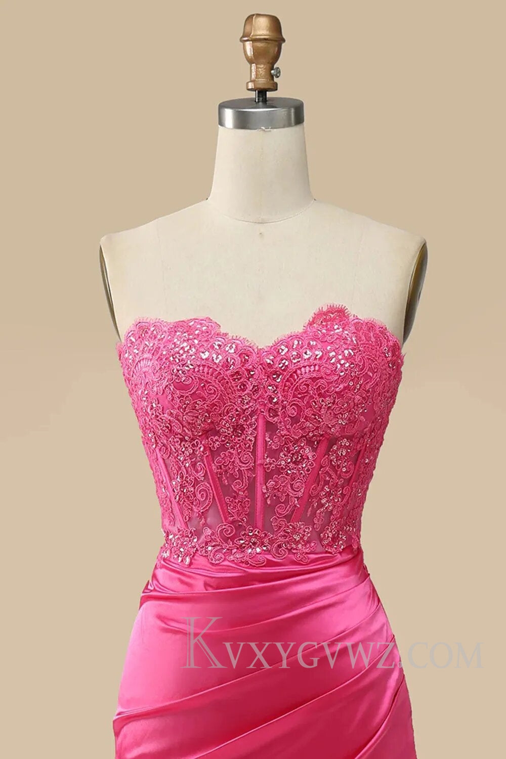 Sparkly Hot Pink Corset Long Sheath Prom Dress with Slit LF124