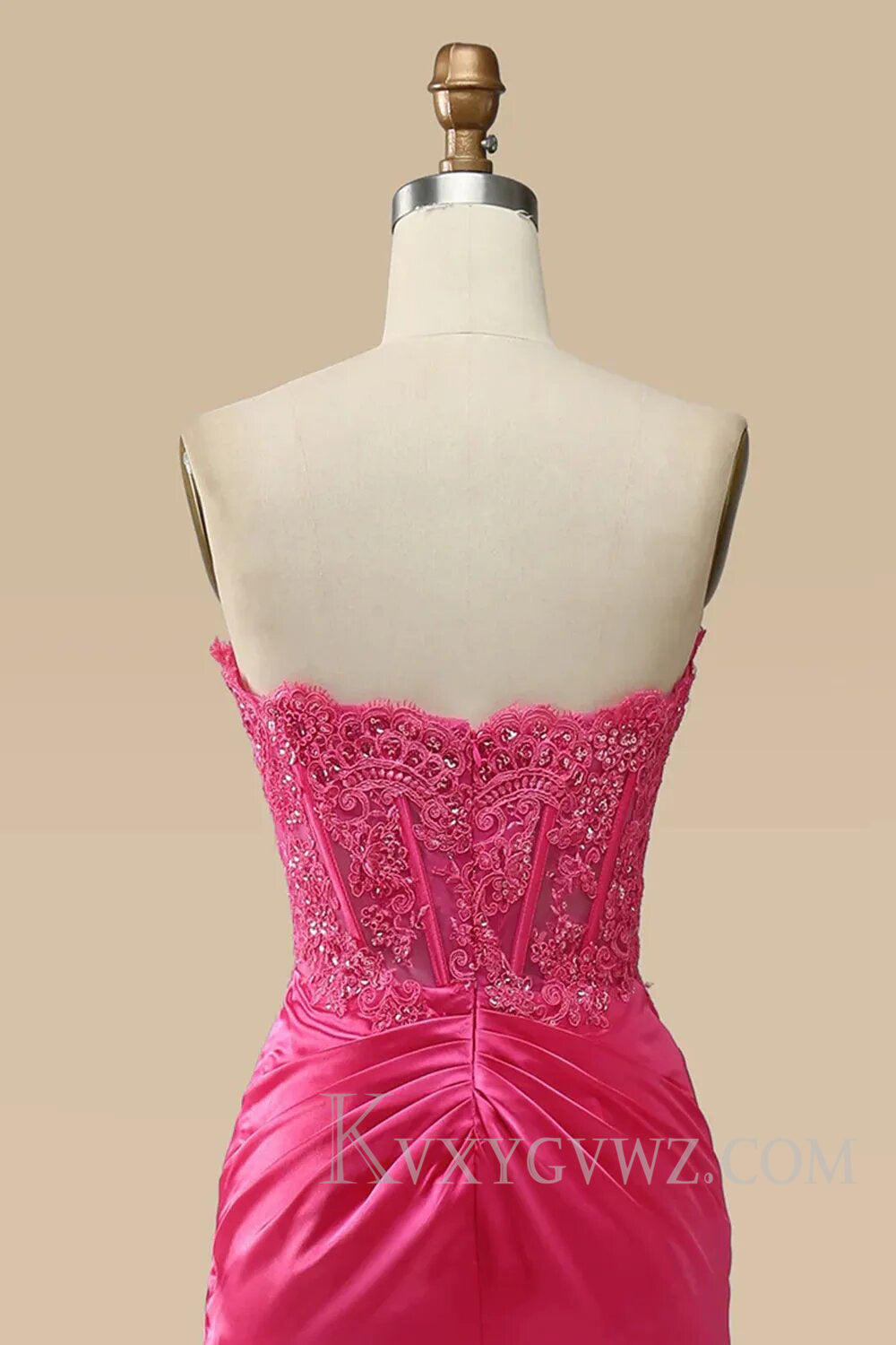 Sparkly Hot Pink Corset Long Sheath Prom Dress with Slit LF124