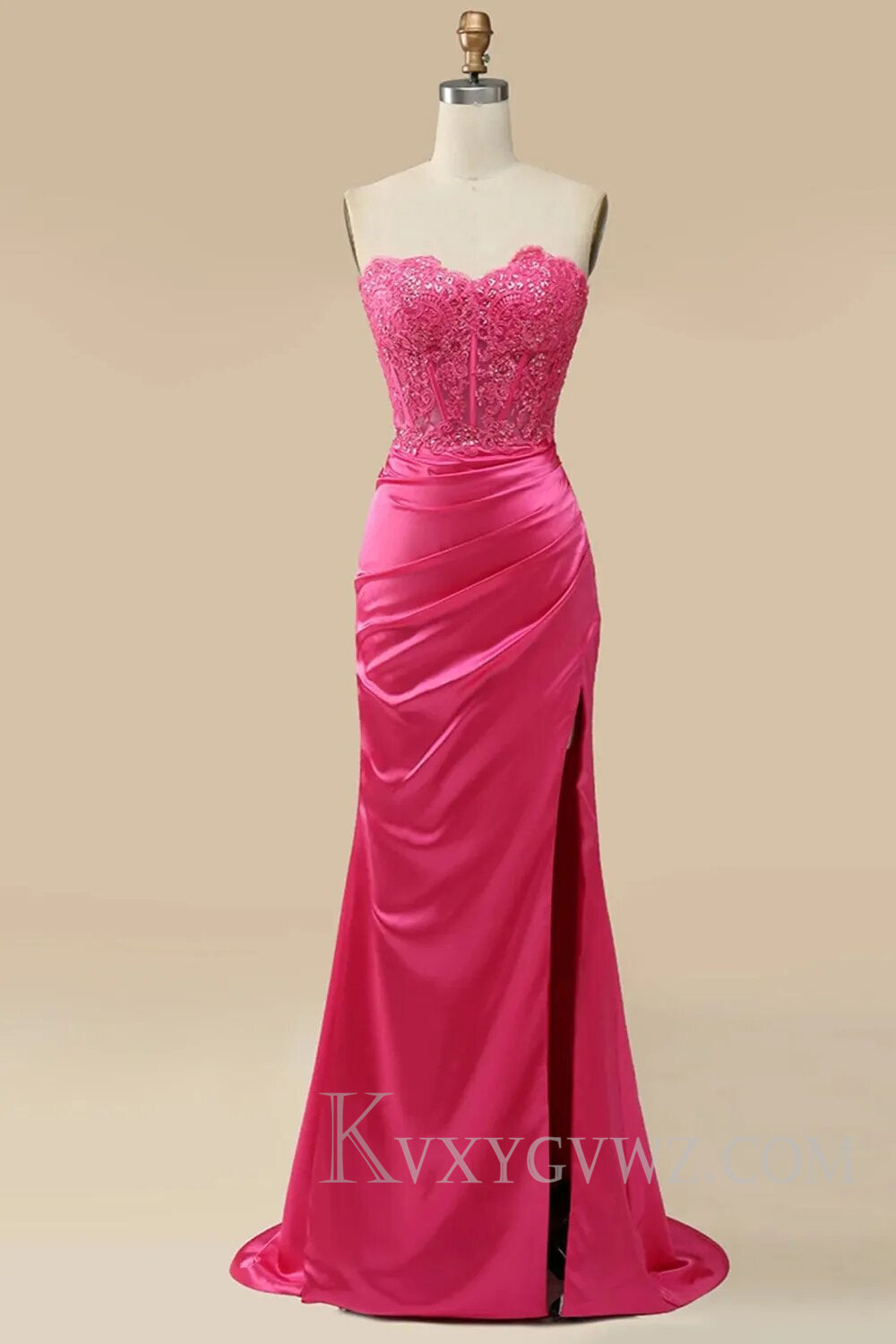 Sparkly Hot Pink Corset Long Sheath Prom Dress with Slit LF124