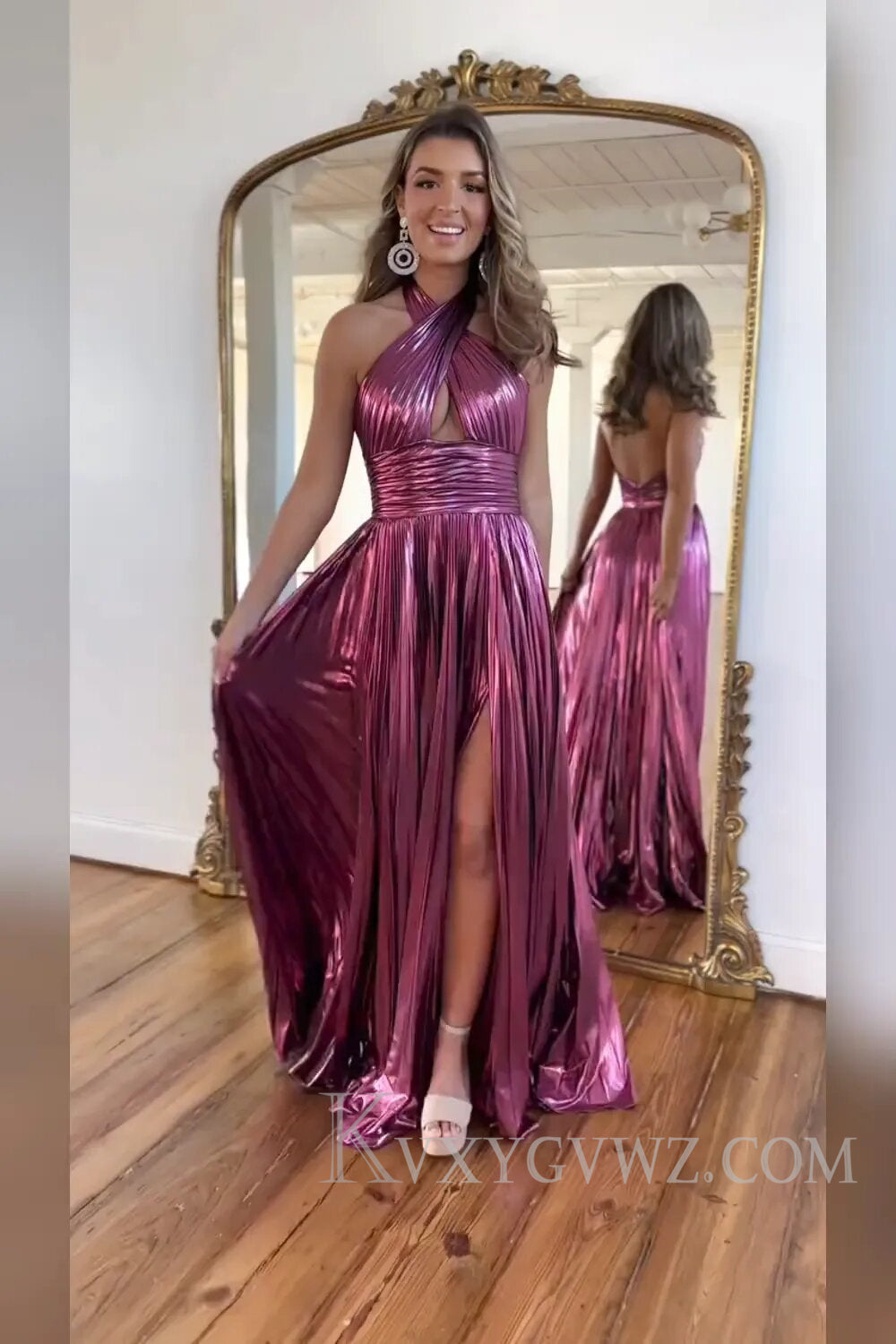 Dark Purple A Line Backless Long Prom Dress With Side Slit LF125