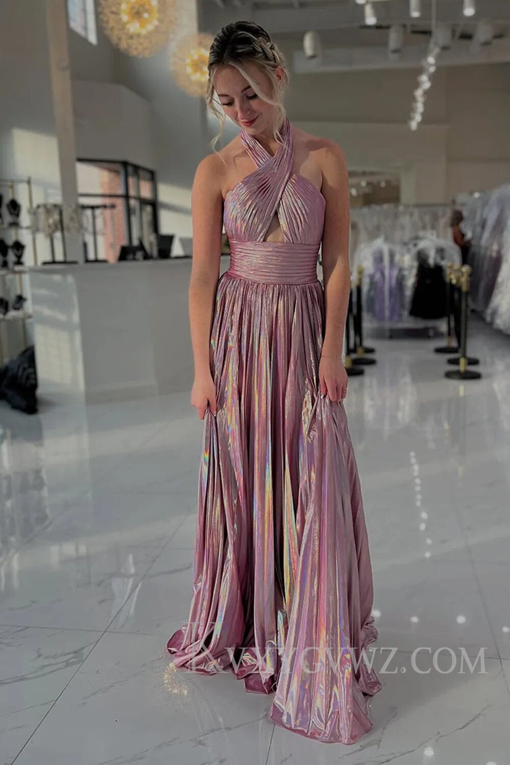 Dark Purple A Line Backless Long Prom Dress With Side Slit LF125