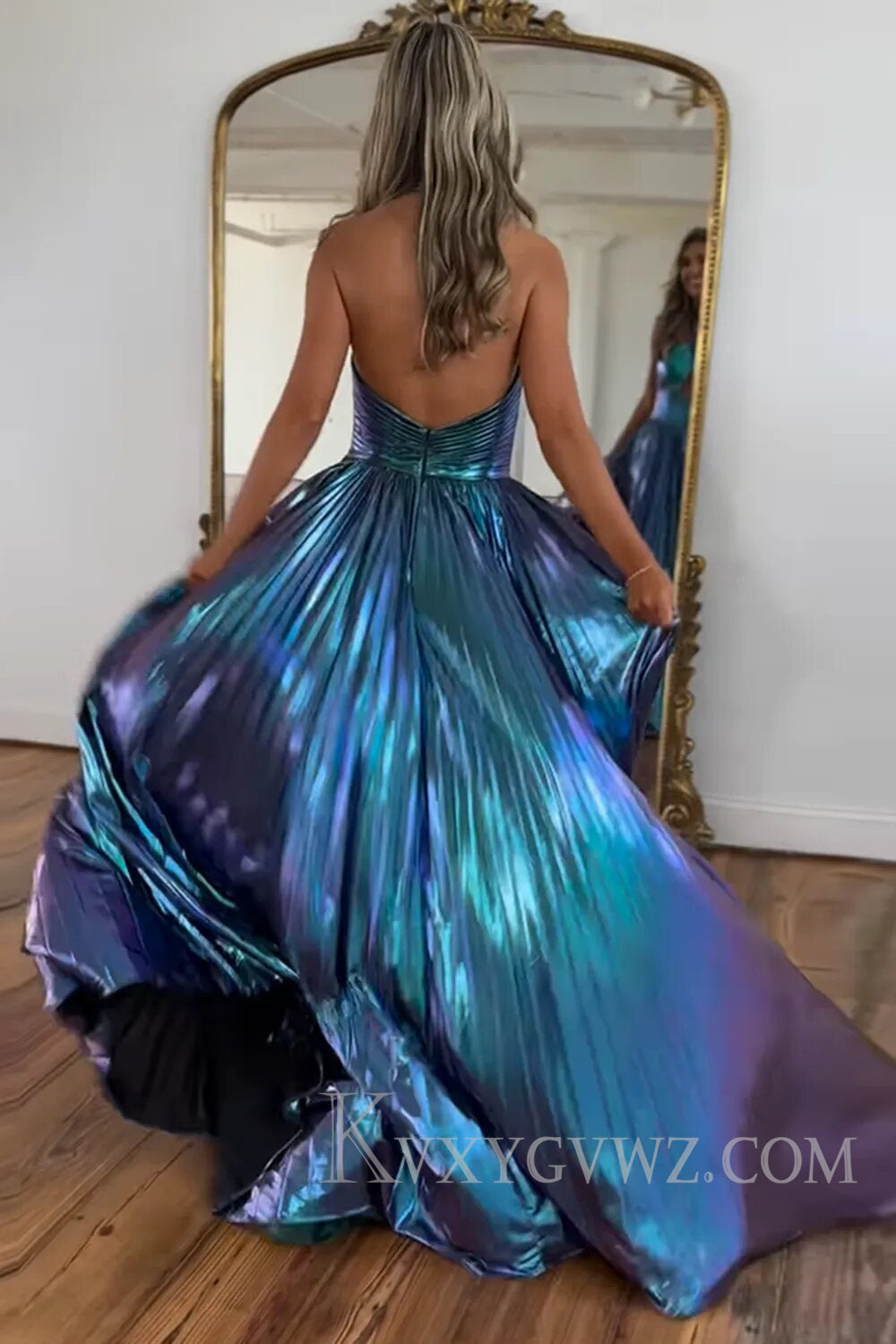 Dark Purple A Line Backless Long Prom Dress With Side Slit LF125