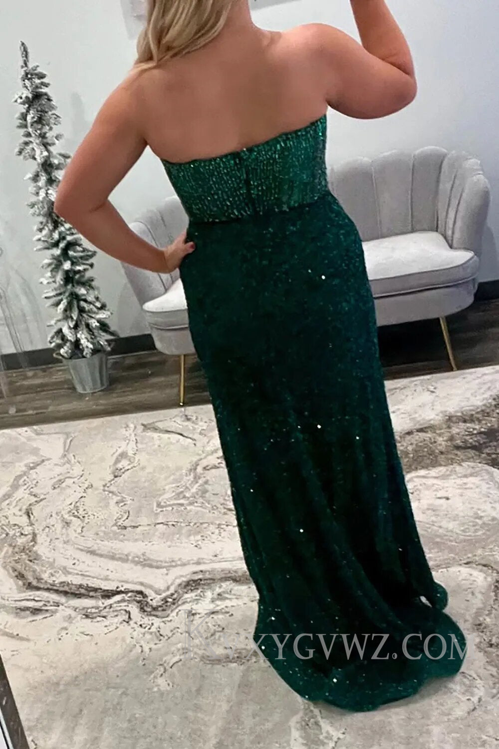 Sparkly Beaded Blue Sweetheart Long Prom Dress with Slit LF129