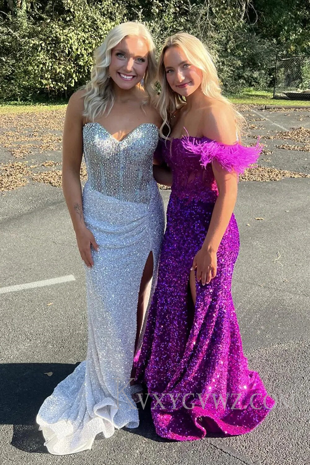 Sparkly Beaded Blue Sweetheart Long Prom Dress with Slit LF129