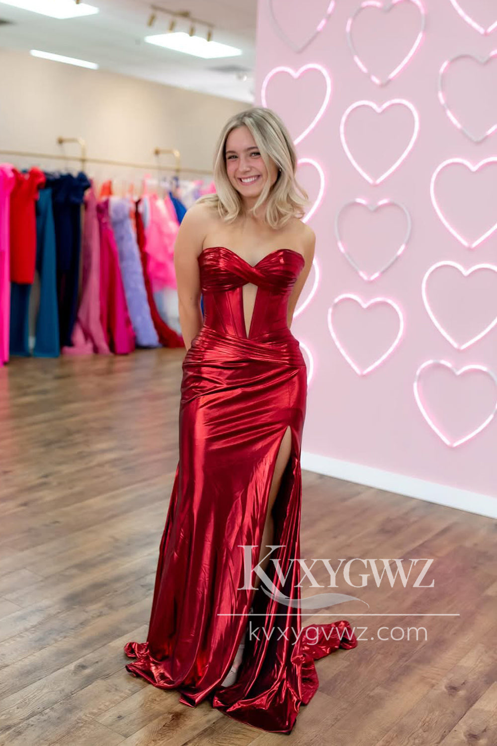 Sexy Mermaid Strapless Keyhole Evening Gown Green Satin Long Prom Dress with Slit LF1294