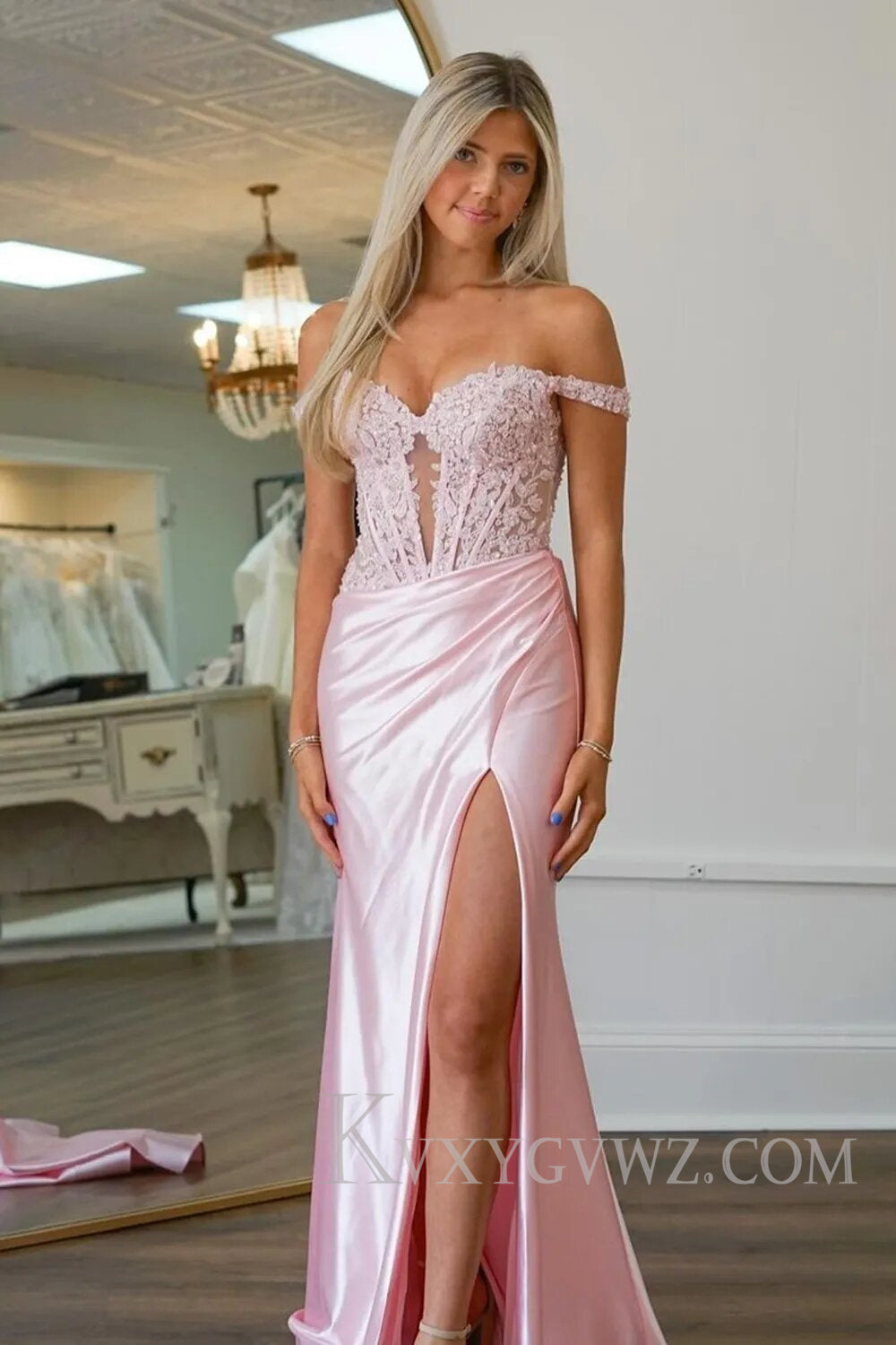 Fuchsia Mermaid Off the Shoulder Corset Prom Dress with Appliques LF130