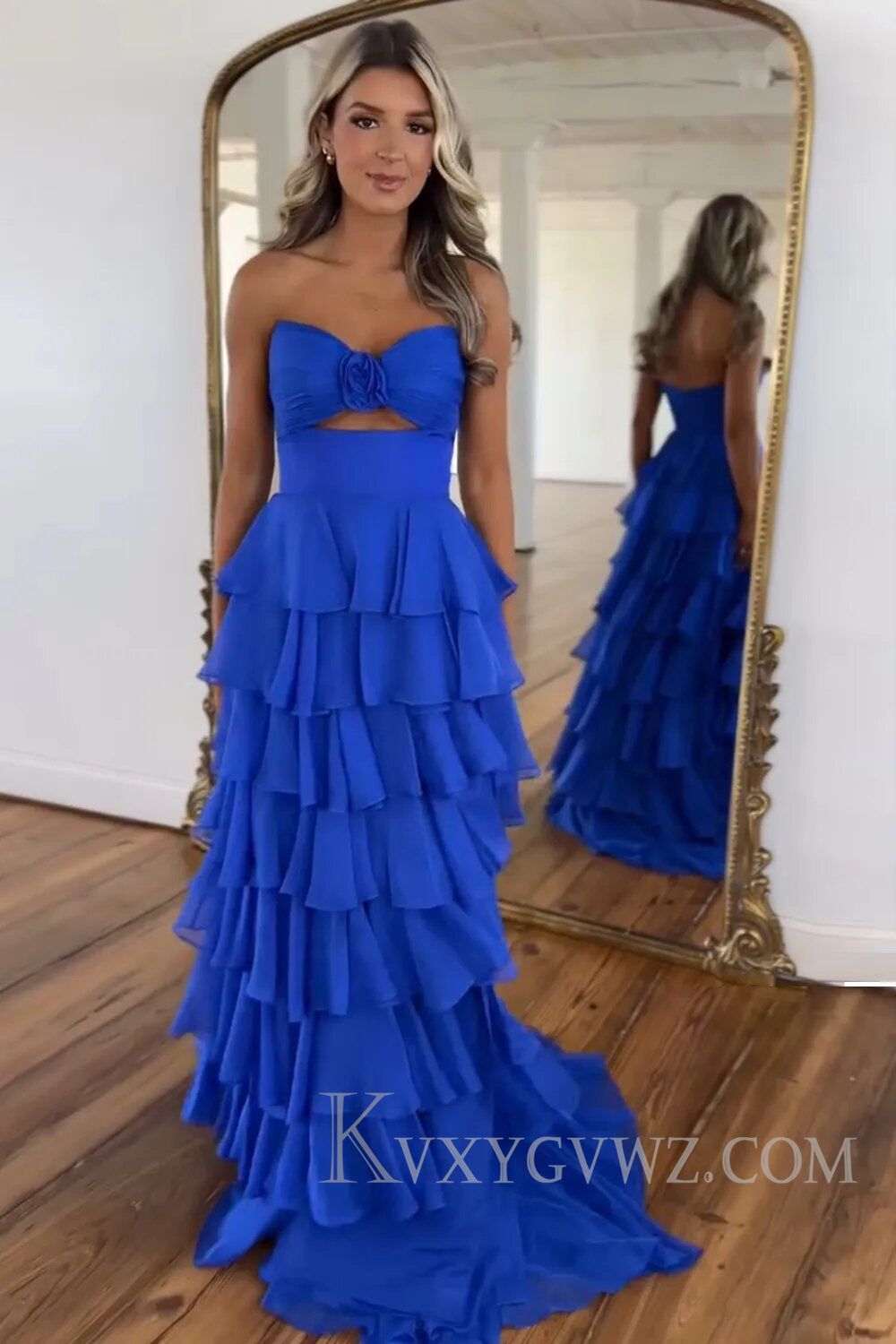 Princess Blush Sweetheart Ruffled Long Prom Dress with Slit LF132