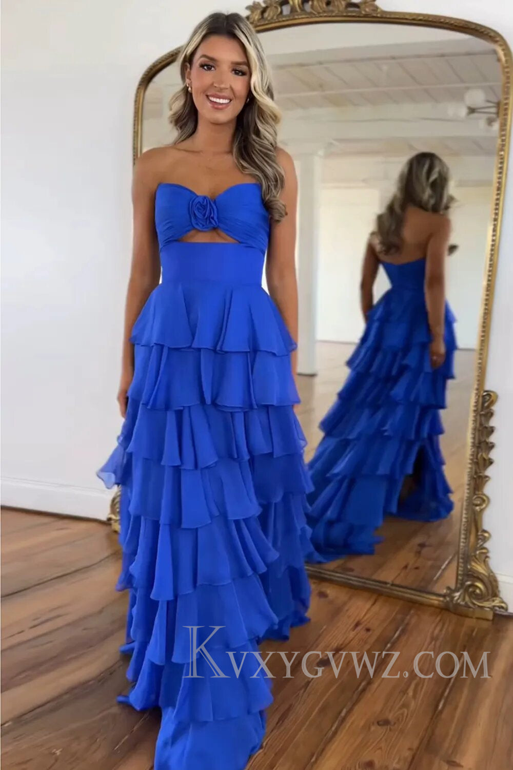 Princess Blush Sweetheart Ruffled Long Prom Dress with Slit LF132