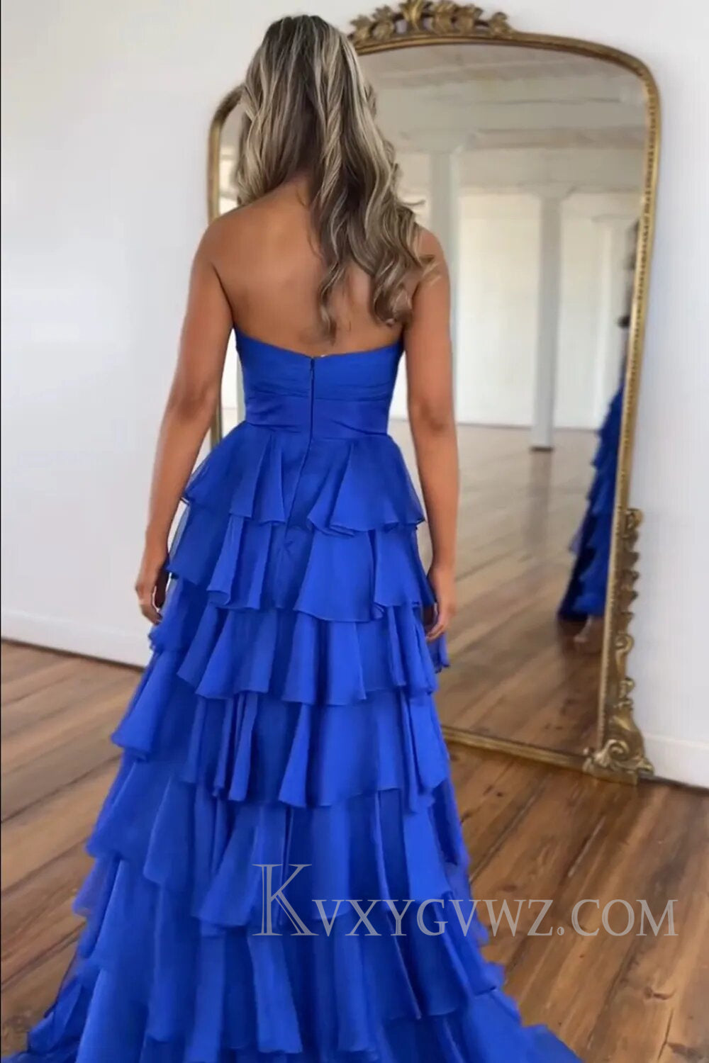 Princess Blush Sweetheart Ruffled Long Prom Dress with Slit LF132