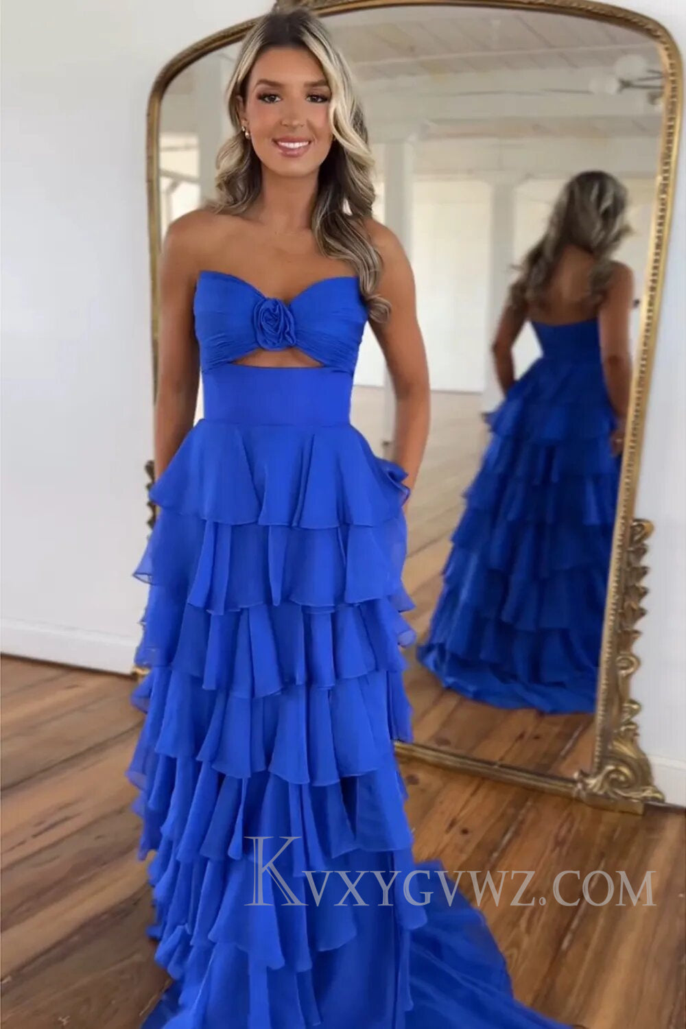 Princess Blush Sweetheart Ruffled Long Prom Dress with Slit LF132