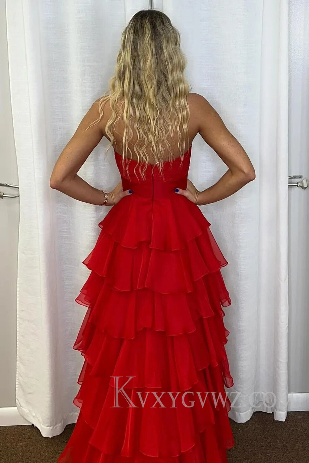 Princess Blush Sweetheart Ruffled Long Prom Dress with Slit LF132