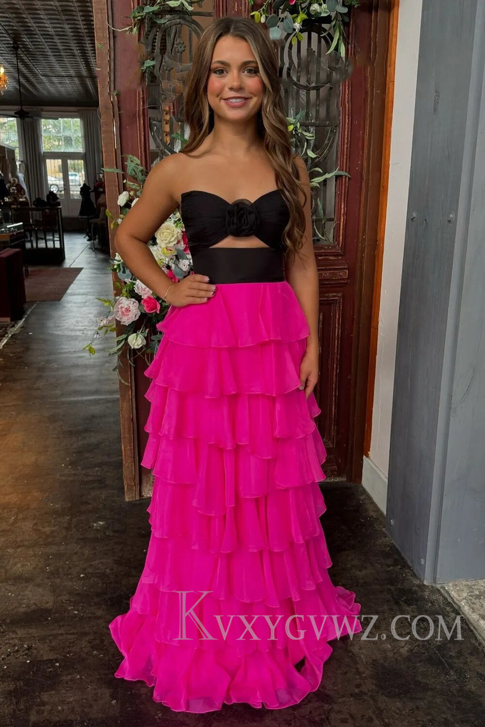 Princess Blush Sweetheart Ruffled Long Prom Dress with Slit LF132