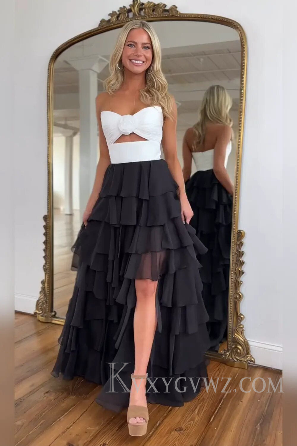 Princess Blush Sweetheart Ruffled Long Prom Dress with Slit LF132