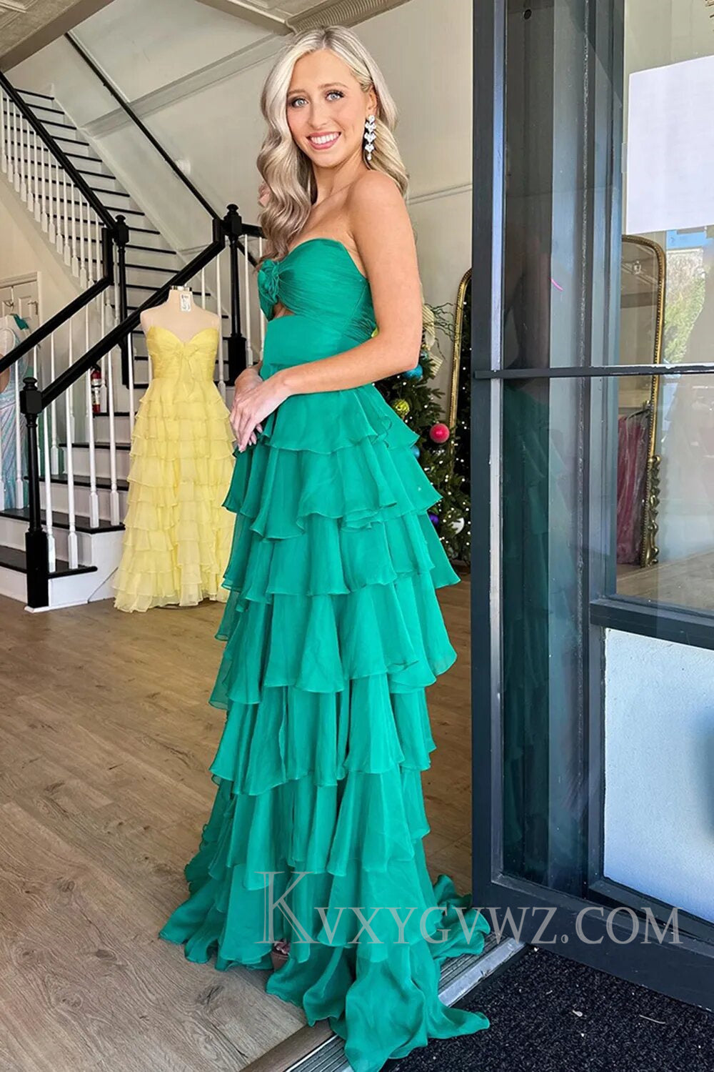 Princess Blush Sweetheart Ruffled Long Prom Dress with Slit LF132