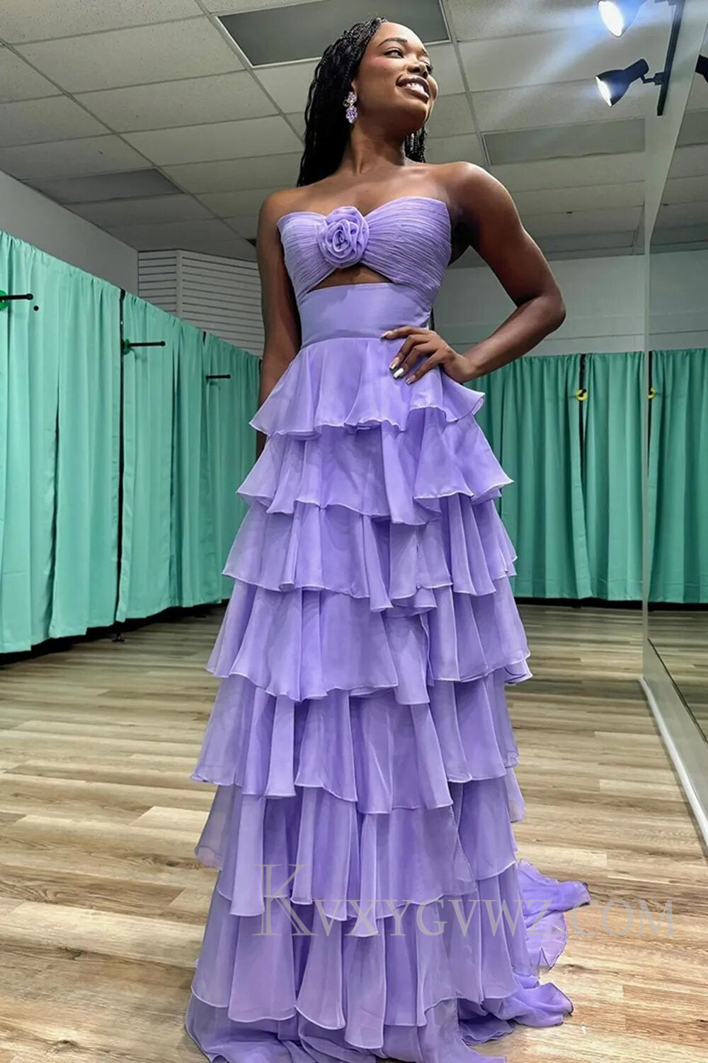 Princess Blush Sweetheart Ruffled Long Prom Dress with Slit LF132