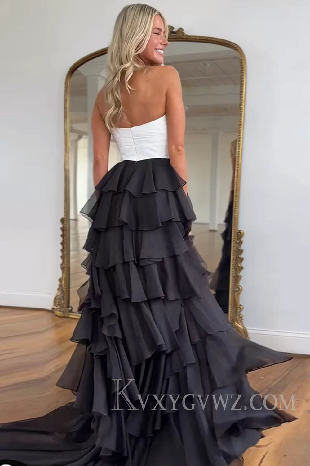 Princess Blush Sweetheart Ruffled Long Prom Dress with Slit LF132