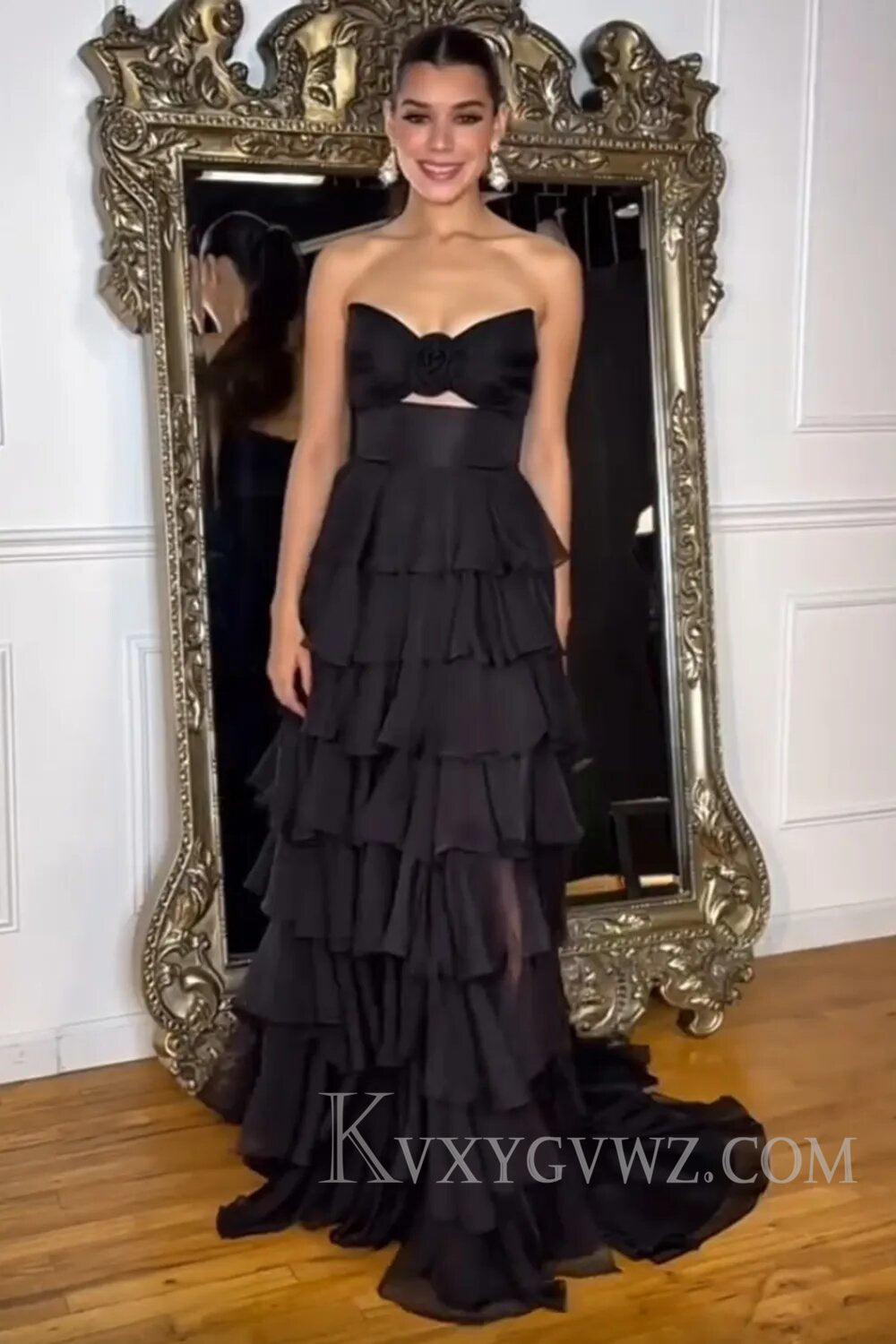 Princess Blush Sweetheart Ruffled Long Prom Dress with Slit LF132