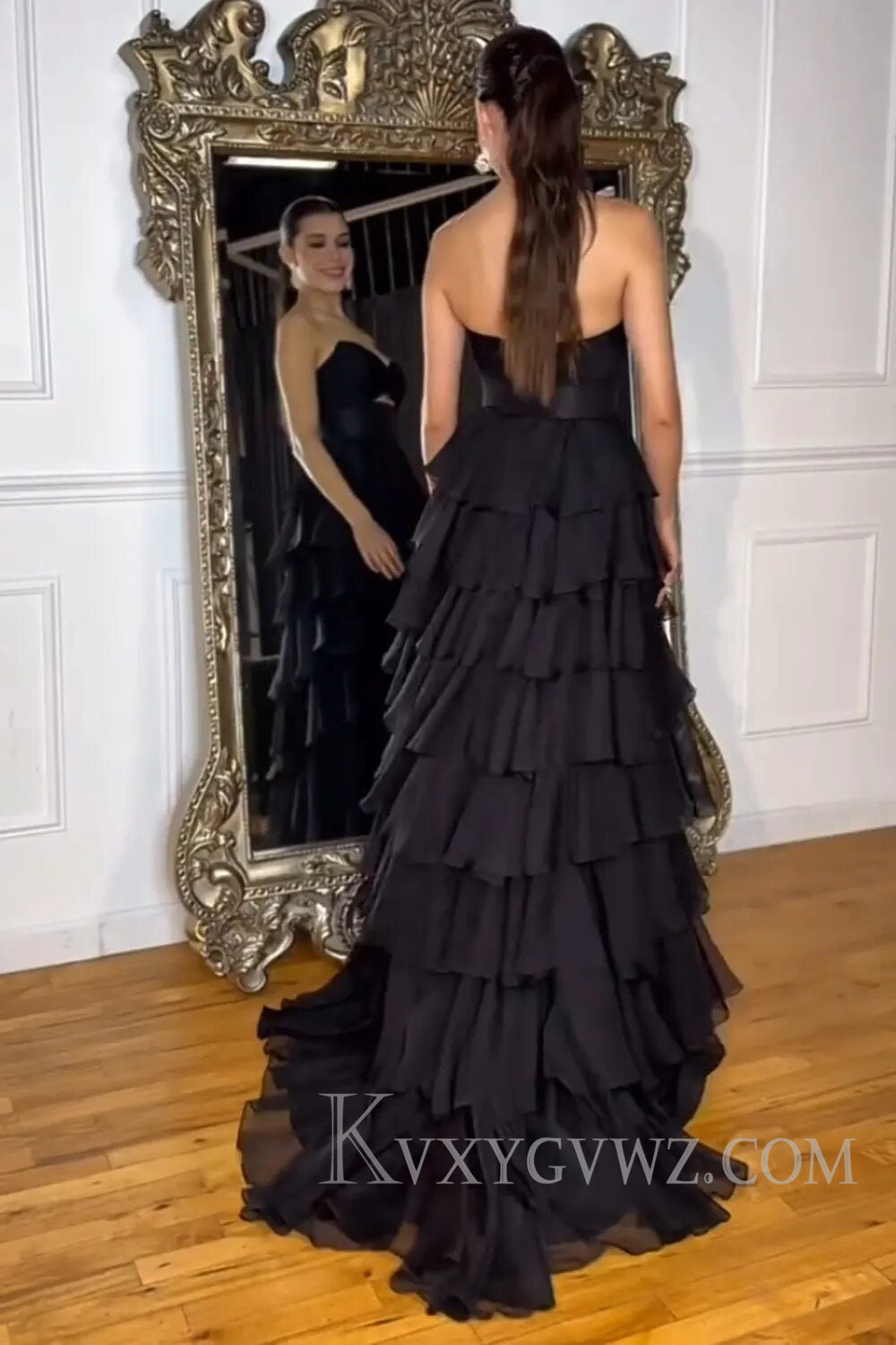 Princess Blush Sweetheart Ruffled Long Prom Dress with Slit LF132
