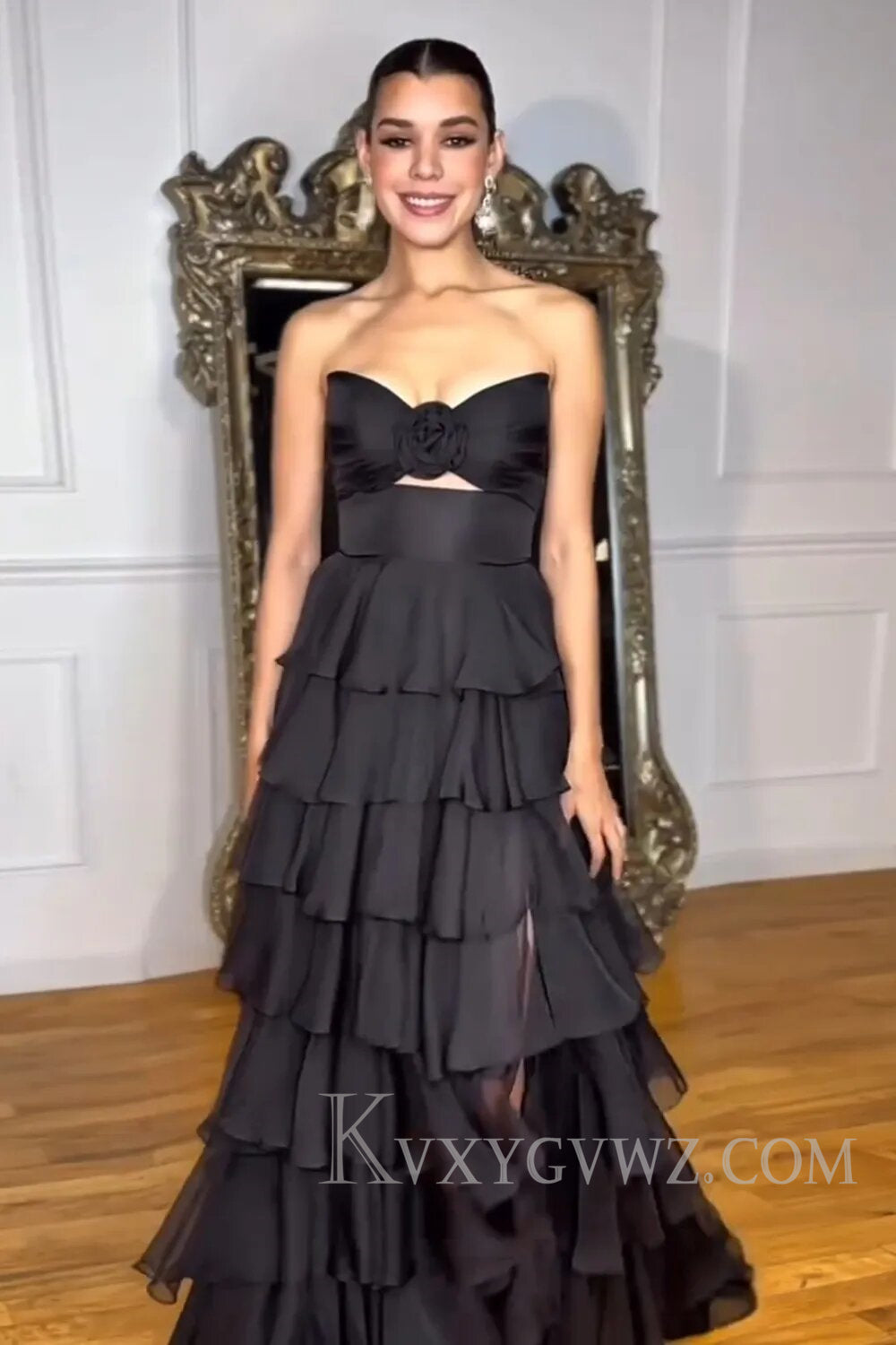 Princess Blush Sweetheart Ruffled Long Prom Dress with Slit LF132